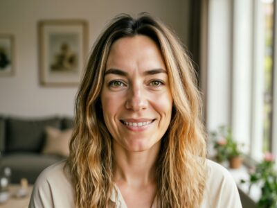 Lynn houdt het koel thuis met een ventilator op een warme zomerdag