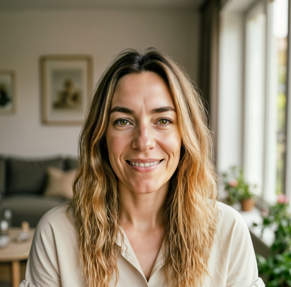 Lynn houdt het koel thuis met een ventilator op een warme zomerdag