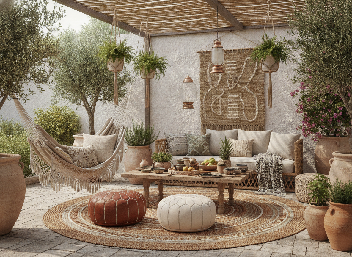 Bohemien terras samenstellen met een wereldse materialenmix