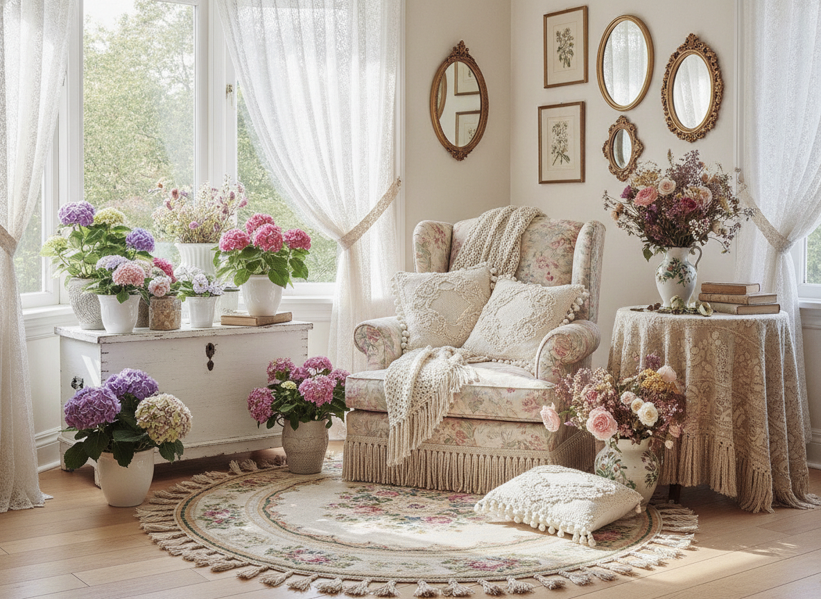 Grootmoederstijl met bloemen en franjes maakt comeback in interieur